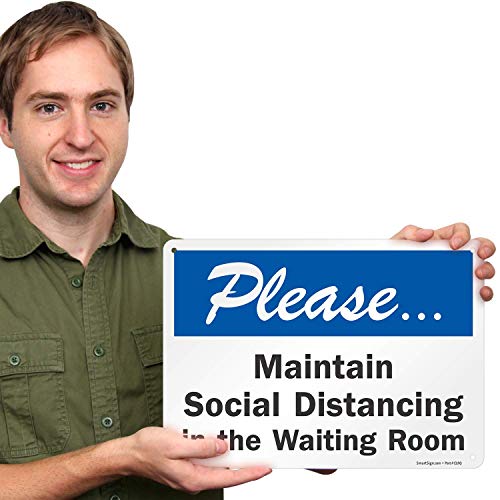 Табела SmartSign размер 10 x 14 инча Моля, спазвайте социална дистанция в чакалнята, Дигитален печат, 55-мм