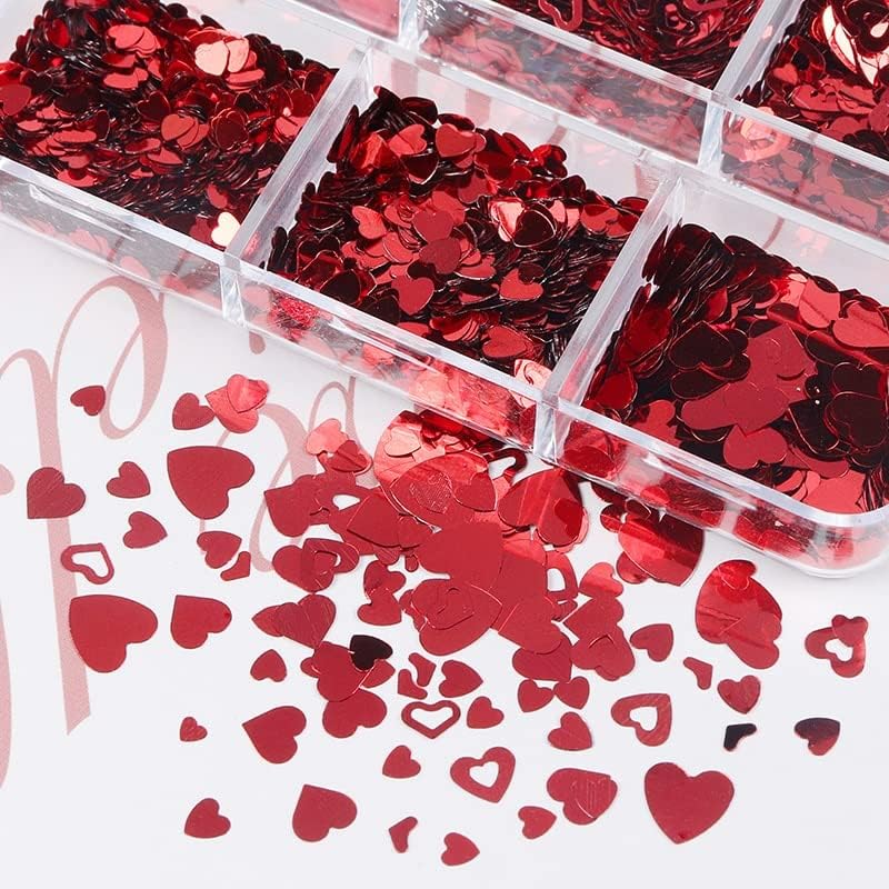 Пайети във формата на Сърце за Свети Валентин за дизайн на ноктите, Аксесоари, Червени Блестящи Люспести Окачване
