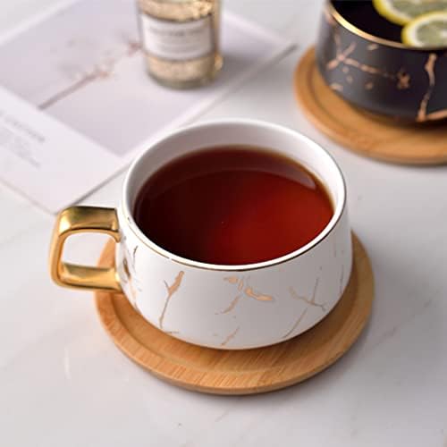 Комплект Чаши за пиене UPKOCH Чаена Чаша с Дървена блюдцем колекция от Керамични Чаши за Капучино Чаши с Мрамор