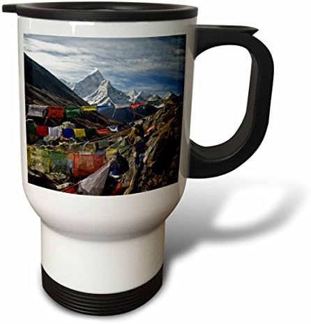 3D Чаша за пътуване Молитвени флагове на Базовия лагер на Еверест Ама Даблам Непал AS26 DNY0022 David Noyes от неръждаема стомана, 14 грама, Многоцветен