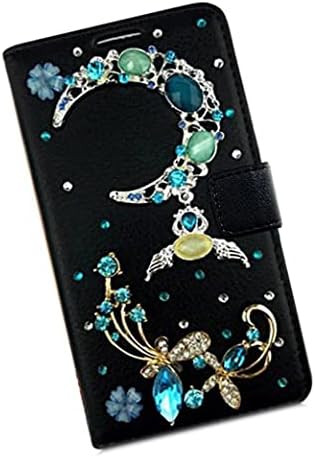 Калъф за телефон Фея Art Crystal Wallet, който е съвместим с iPhone 14 Pro Max - Пеперуда Луна - Зелено и черно