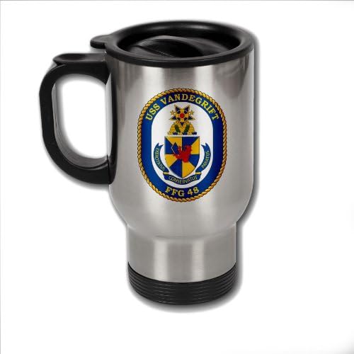 Кафеена чаша ExpressItBest от неръждаема стомана с логото на фрегата ФЛОТ, командван Vandegrift (FFG-48) (герб)