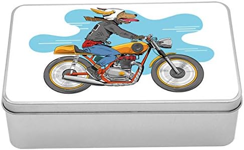 Лидице Кутия за мотоциклет Ambesonne, Забавно Куче За езда в Класически Велосипед в Карикатура Стил с Яке, Боядисани