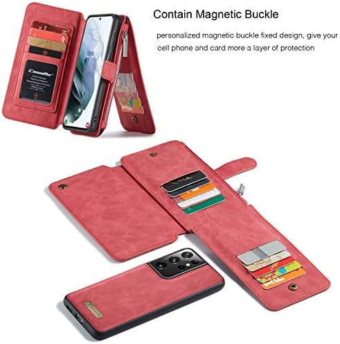 Чанта-портфейл Fead Samsung Galaxy S21 Ultra, Мултифункционален портфейл от изкуствена кожа премиум-клас с цип със сменяем магнитен капак, Отделения за карти и джоб за пари, Фли?