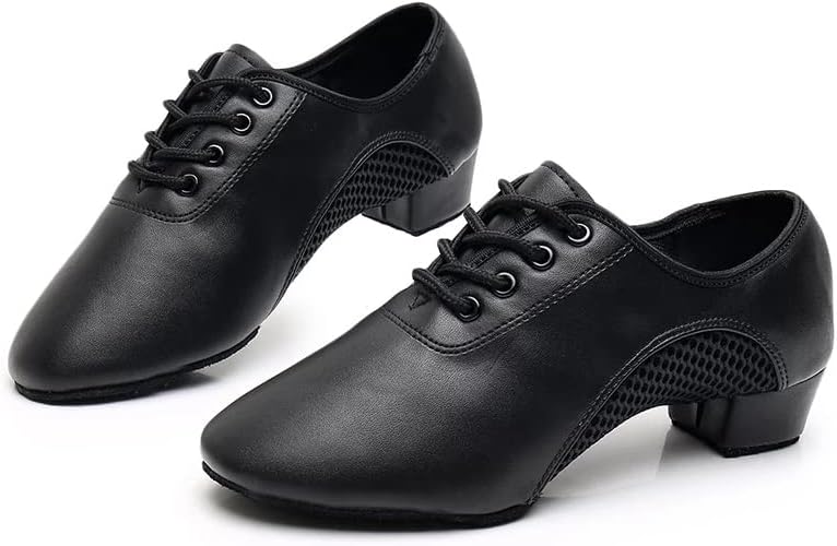 Обувки за латино танци HNKDD, Кожена Дишащи обувки за танци балната зала от въздушна мрежа, дизайнерски обувки за танго дантела, петата височина 3,5 см Цвят: D, размер: 36)