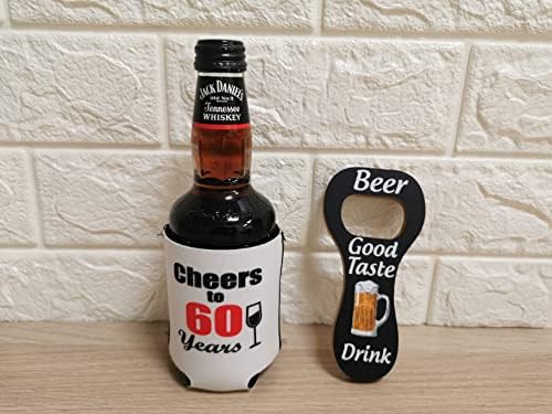 Подарък за 60-годишнината от за мъже и жени - Изолатори за кулата от бирени напитки (2 бр., двустранен печат), с една попиваща стойка (на 60-годишнината)