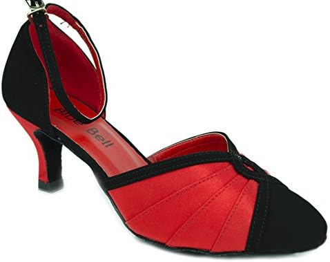 Обувки със звънци Ръчно изработени Дамски Обувки за състезания по система за салса, Танцови обувки Дженифър на ток 2.5 инча -Червен / Черен