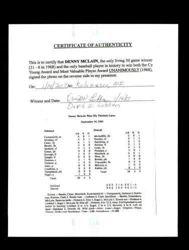 ДНК PSA Дени Маклейна С Автограф 8x10 Снимка Тигри с автограф - Снимки на MLB с автограф