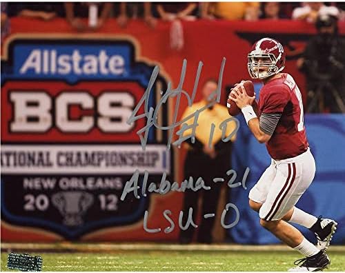 Ей Джей Маккэррон Подписа снимка Crimson Tide без рамка 8 × 10 NCAA с надпис Alabama 21 LSU 0 - Снимки на НФЛ с автограф
