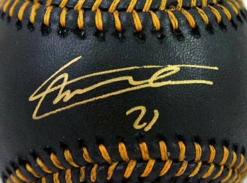 Владимир Гереро - младши . Бейзболни топки Rawlings OML Black с автограф - JSA Auth * Златни - Бейзболни топки