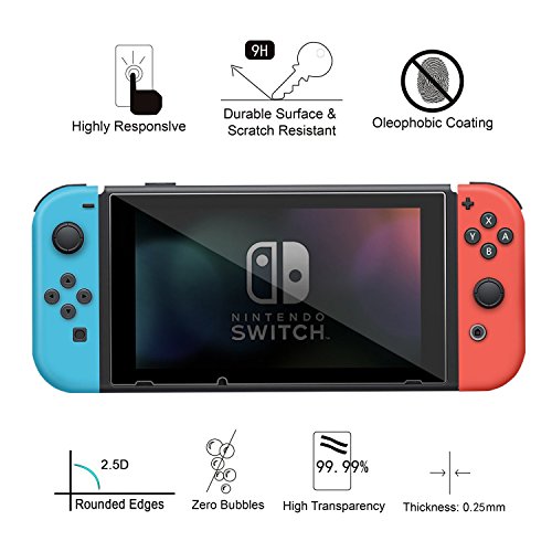 Защитно фолио за екрана TBTeek от сверхчистого закалено стъкло с висока разделителна способност (2 опаковки) за Nintendo Switch 2017-Защитно стъкло Switch 2,5 D /0,26 mm / твърдост 9H / Без