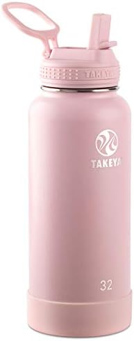 Случайна Бутилка за вода Takeya Actives от Неръждаема Стомана със сламен капак, 32 Грама, Blush & Actives Изолирано