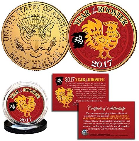 2017 Китайски юан Нова година Петел 24-КАРАТОВО Златна Монета на летище JFK в полдоллара