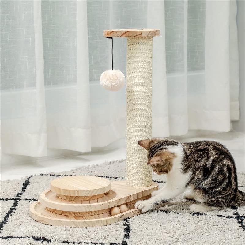 ZLXDP Интерактивна Дървена Играчка За Котки Двуслойни Въртящи Умен Проследяване на Топката Когтеточка за Котки