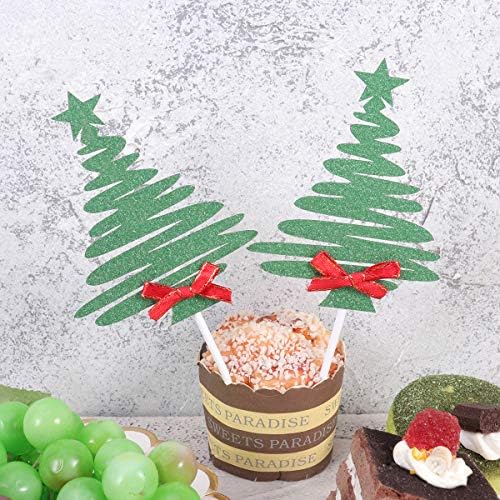Amosfun Коледно Дърво декорация За Торта Хартиен Topper за Кифли с Лък Вечерни Аксесоари (Зелен Единния Лък),