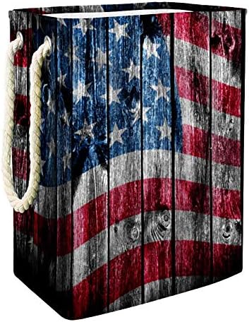 Флаг на САЩ, Изготвен На Дървена Подушечке 300D Оксфорд PVC, Водоустойчив Кошница За Дрехи, Голяма Кошница за Дрехи за Одеяла Дрехи Играчки в Спалнята