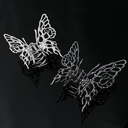2 Опаковане на Метални големи щипки за коса във формата на пеперуда за жени, Ретро Черни фиби за коса под формата