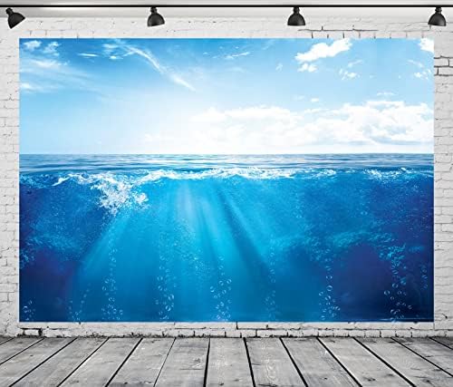 BELECO 7x5ft Плат Син Океан Подводен свят Фонове, за Снимки в Синьото Небе, Бели Облаци Слънчева Светлина Морски