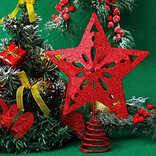 MCEAST Коледно Дърво, Topper, Звезда, Блестяща Украса на Върха на Коледната Елха, Петолъчна Звезда за Украса на Коледната Елха (Червен)
