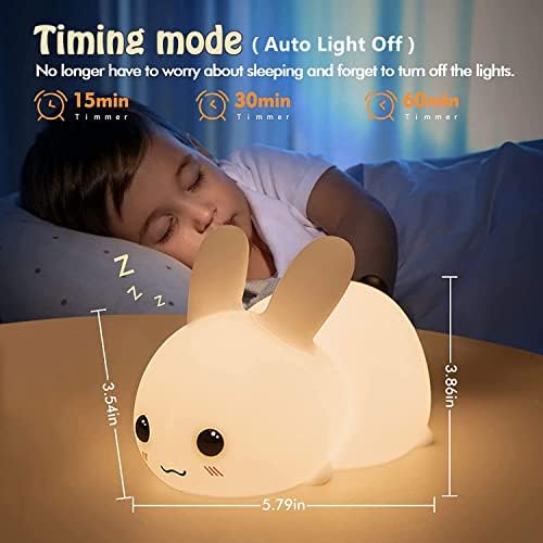 Led Нощни осветителни тела за детска стая, за деца, Rolilink Сладък Силиконов Детски лека нощ с животни с докосване сензор - Мек Силикон нощна светлина със Заек, USB, Акумул?