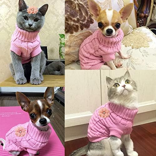 Пуловер Cat Dog за котки и малки Кучета, Топла Мека Поло Cat Dog от Трико с гъвкави проводници и флорална декорация