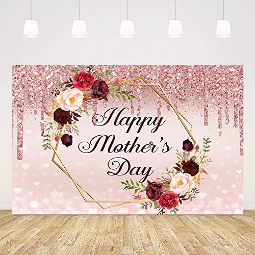 Ticuenicoa 5x3 фута Честит Ден на Майката Фон От Розово Злато Бордо Цветен Блясък Боке Фонови Украса Ден на Майката Вечерни Украса за Доставка Обичам Те, Мамо Банер
