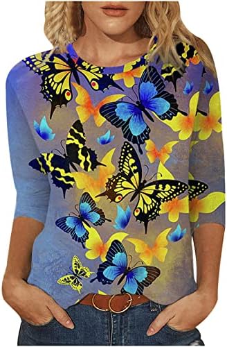 Дамска Риза с 3/4 ръкав, Блуза с равен брой гласове-Боя, Риза, Туника С Пайети, Блузи С V-образно деколте, Тениски