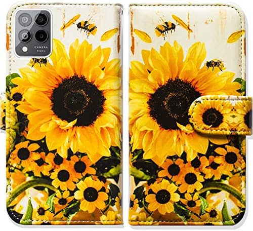 Калъф Bcov REVVL 6 Pro 5G, Калъф за телефон с панти капак Sunflower Bee, една Чанта-портфейл с Отделения за