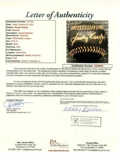 Санди Куфакс С Автограф Black MLB Бейзбол Dodgers Silver JSA XX29009 - Бейзболни Топки с Автографи
