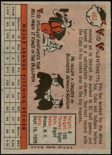 1958 Topps 463 Вито Валентинетти Детройт Тайгърс (Бейзболна карта) в Ню Йорк Тайгърс