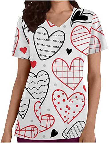 Дамски Работна Униформи Върхове С Хубав Принтом във формата на Сърце, Стрейчевая Тениска С V-образно деколте,