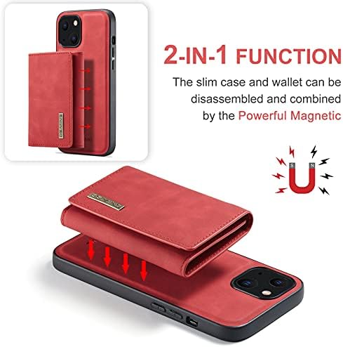 Чанта-портфейл за iPhone 13/13 Mini/Pro 13/13 Pro Max, Подвижна Кожена чанта 2 в 1-магнитна основа със 7 Отделения за банкови карти, Поставка за крака, Противоударная Пълна Защита