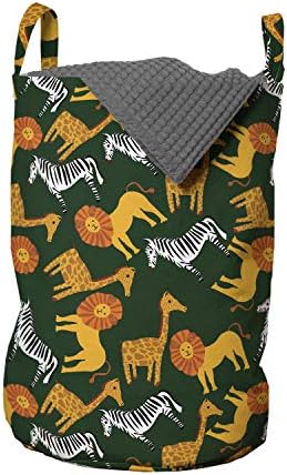 Чанта за дрехи Ambesonne Animals, Мультяшные Лъвове, Зебри и Жирафи на Реален Предмет в Детски стил Африканска