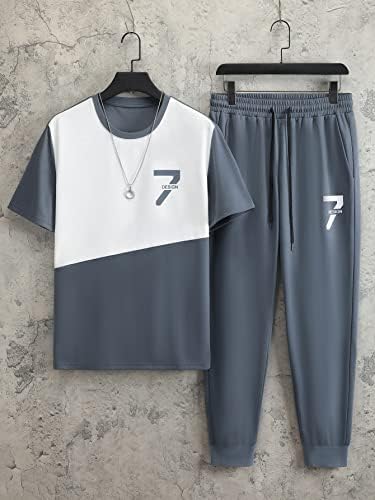 Мъжко облекло от две части NIBHZ, Мъжка тениска в два цвята и спортни панталони с завязками на талията (Цвят: