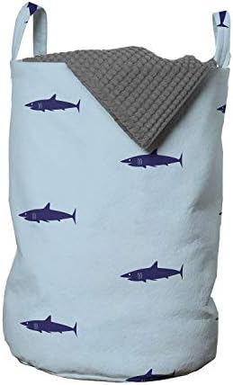 Чанта за дрехи Ambesonne Shark, с шарките на Животът на океана в сини цветове, Обитателите на Подводната фауна,