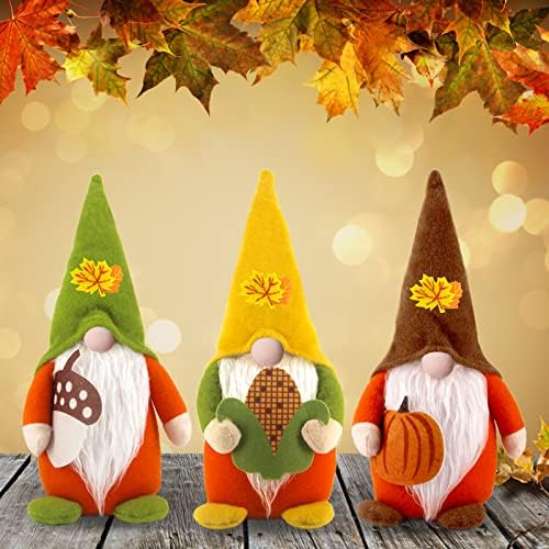 CDLong 3 бр. Есенни Декорации под формата на Джуджета в Деня на Благодарността, 2022 Актуализиран Голям Шведски Плюшено Декор под формата на Есенни Джуджета Ръчно израбо