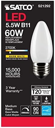 Satco S21292/06 5,5-Ваттные led лампи E26, 2700K, 15000 Часа на работа, С регулируема яркост, 6 бр.