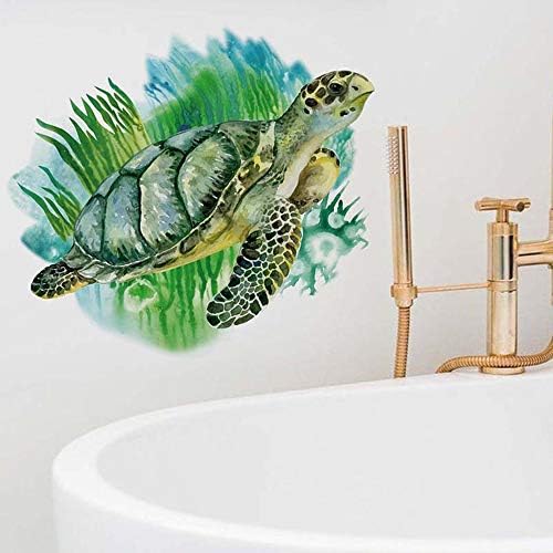 ROFARSO Реалистични Сладки Зелени Морски Костенурки Животни 3D Винилови Стикери За Стени на Баня Подвижни Стикери