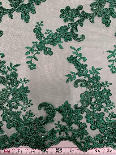 Кристина Хънтър Зелена Цветна бродерия от Полиестер с пайети върху Вкара Завързана кърпа Двор за рокли, Сватба