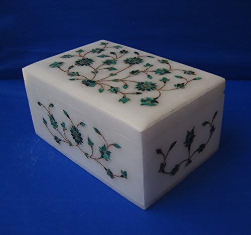 Инкрустация кутии за бижута от мрамор craftslook Pietra Dura Work (Размер: 6 х4x3 инча)