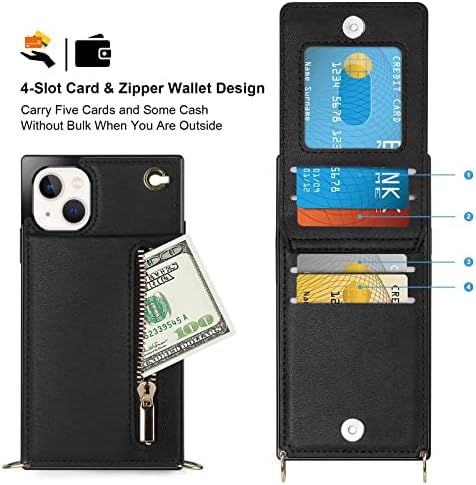 Калъф Vofolen за iPhone 13 Чанта-портфейл с цип с Притежател на кредитна карта, Лента за през рамо, Дамска Кожена