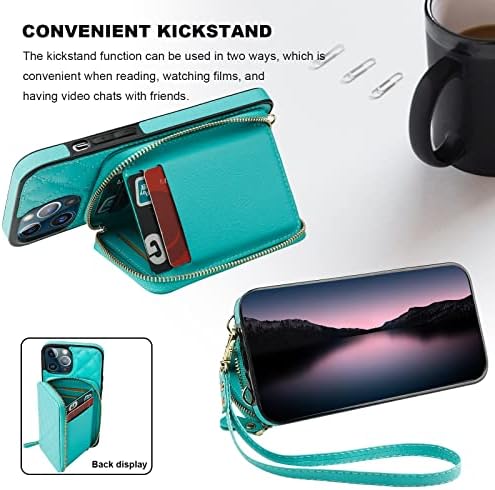 Чанта-портфейл Bocasal по рамото за iPhone 12 Pro Max, RFID-Принудителна Чанта от изкуствена кожа с цип, флип-надолу капака на Чантата, Калъф-книжка с поставка и Отделения за карт