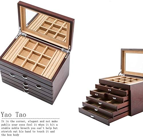 Кутии за бижута Ковчег за Бижута, Дървена Кутия За Съхранение на бижута Шест Етажа с Голям Капацитет с Огледало