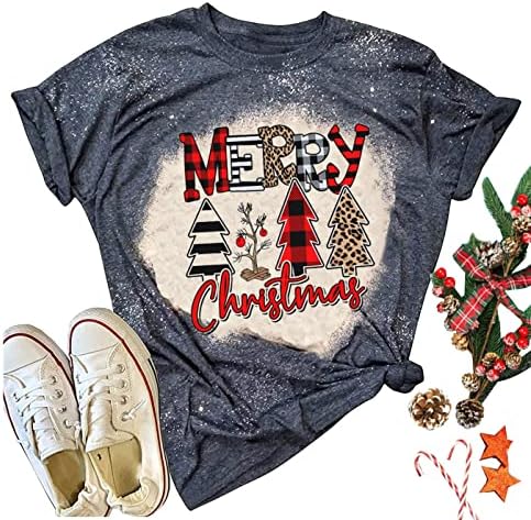 Клетчатая Коледна Риза Buffalo за Жени, Леопардовая Тениска с Изображение на Коледната Елха, Семеен Топ за Весело