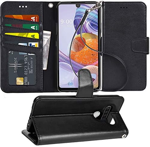 Калъф Arae за LG Stylo 6 Чанта-портфейл от изкуствена кожа [Функция на каботажните] с каишка на китката и [4 Слота] джоб за лична карта и кредитна карта за LG Stylo 6 - Черен