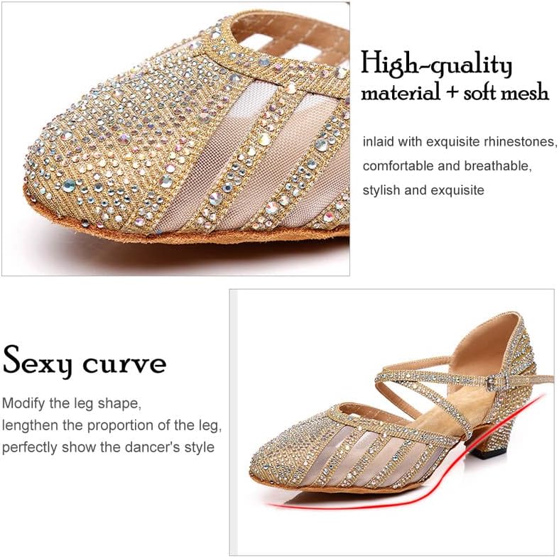 AOQUNFS/ Обувки за Танци балната зала С кристали, Дамски Обувки за Латино Танци със затворени пръсти, Обувки