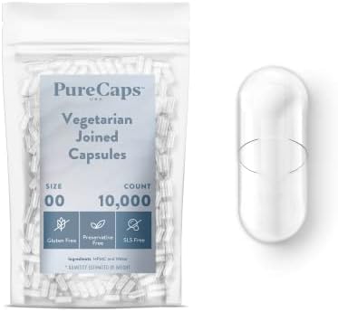 PureCaps САЩ - Празни, прозрачни капсули за вегетарианци и вегани размер 00 - се разтварят Бързо и лесно да се абсорбира - Без консерванти с натурални съставки - (500 съедине