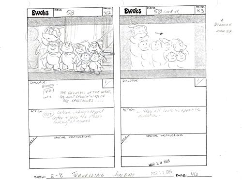 Оригиналната производствена сториборд Междузвездни войни Эвоки от Lucasfilm и Nelvana 1985-6 , страница 46