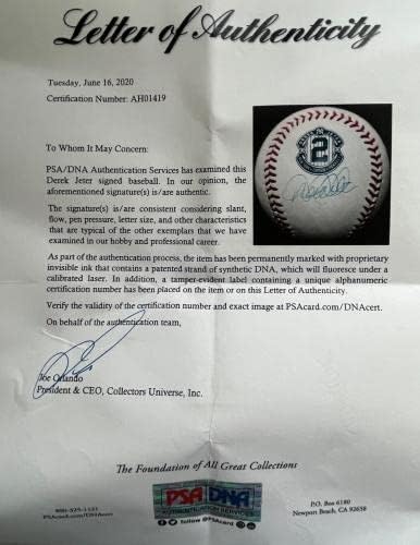 ДЕРЕК ДЖИТЪР (Янкис) подписа бейзбол лого на капитан №2 на пенсии-PSA AH01419 - Бейзболни топки с автографи