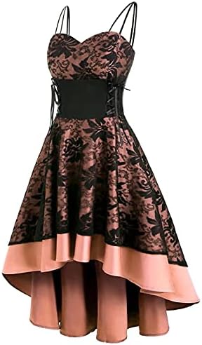 lcepcy женски цветя дантела, бродерия мозайка рокля с V-образно деколте без ръкави, коктейлни рокли спагети презрамки рокля висока-ниска